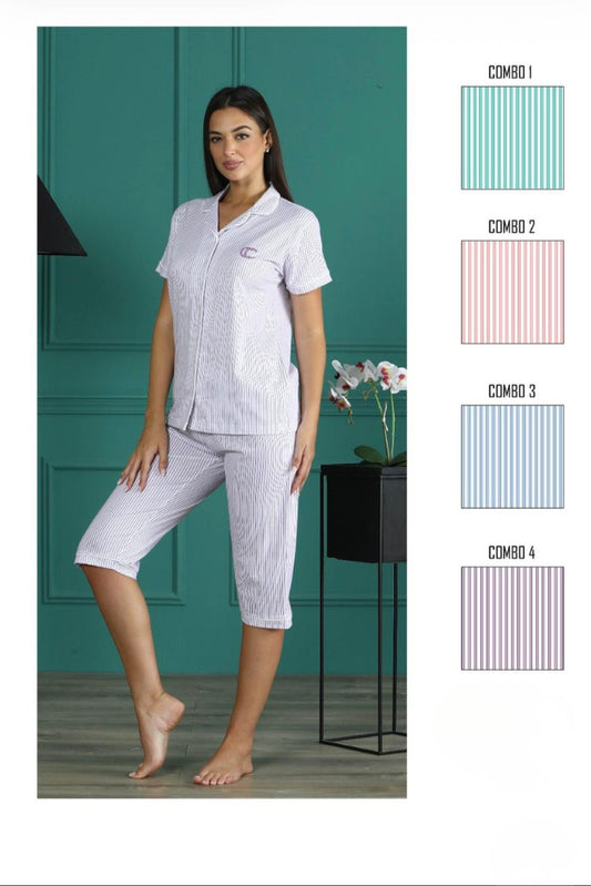 PCPA-6338 Pigiama donna mezza manica e P.pinocchietto - PIGIAMA DONNA - capricci
