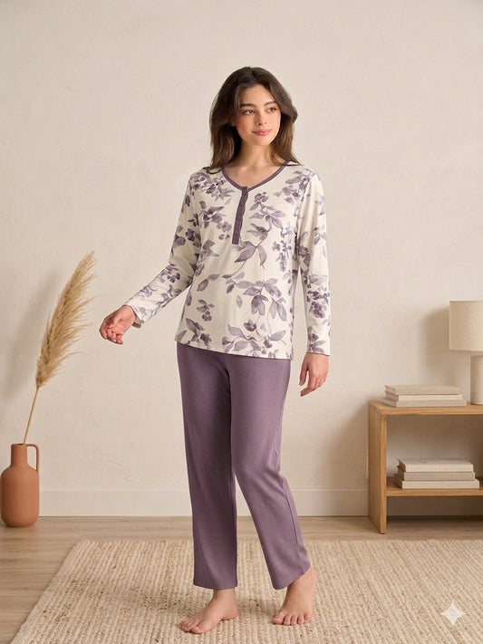 PIGIAMA DONNA Manica lunga a costine Cotone