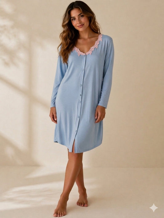Camicia da notte Aperta avanti Cotone